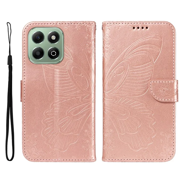 For Honor X6b 4G Case Butterfly Pattern Leather Wallet Flip Phone Cover - Rose Gold