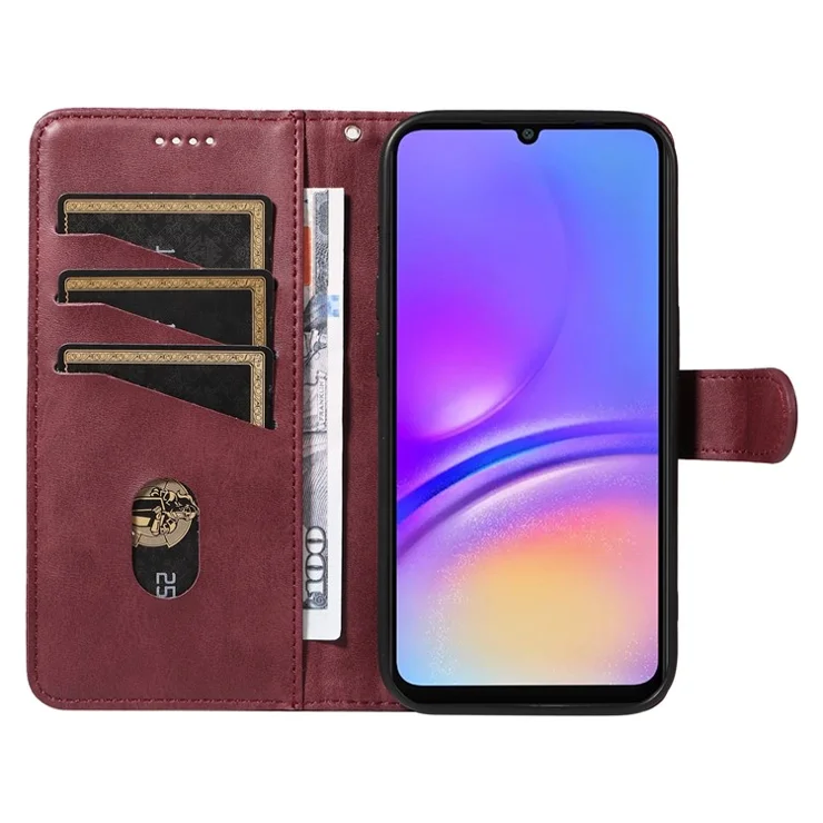 For Samsung Galaxy A06 4G Case Flip Wallet T-Shape Lines Leather Phone Cover - Wine Red
