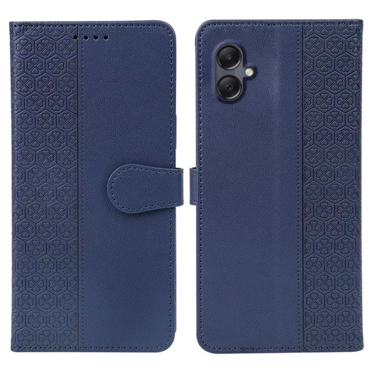 For Samsung Galaxy A06 4G Case Magnetic Clasp Four-Leaf Clover Leather Phone Cover - Blue