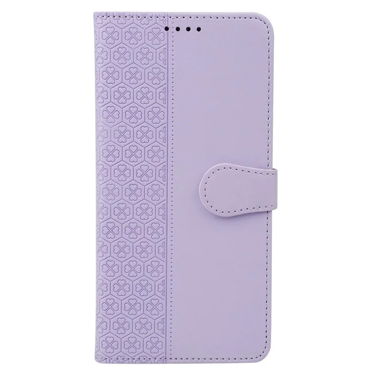 For Samsung Galaxy A06 4G Case Magnetic Clasp Four-Leaf Clover Leather Phone Cover - Light Purple
