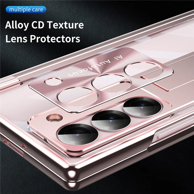 For Samsung Galaxy Z Fold6 5G Case Stylus Slot Hinge Kickstand PC Cover with Screen Film / Stylus - Rose Gold