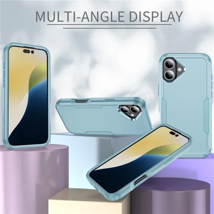 Commuter Series For iPhone 16 Case 3-in-1 Shockproof TPU+PC Phone Cover - Grey Green