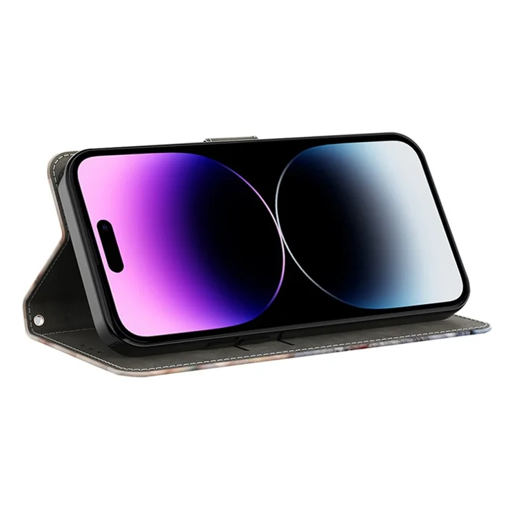 For iPhone 16 Plus Case 3D Pattern PU Leather Wallet Phone Cover with Stand - Gold Contour