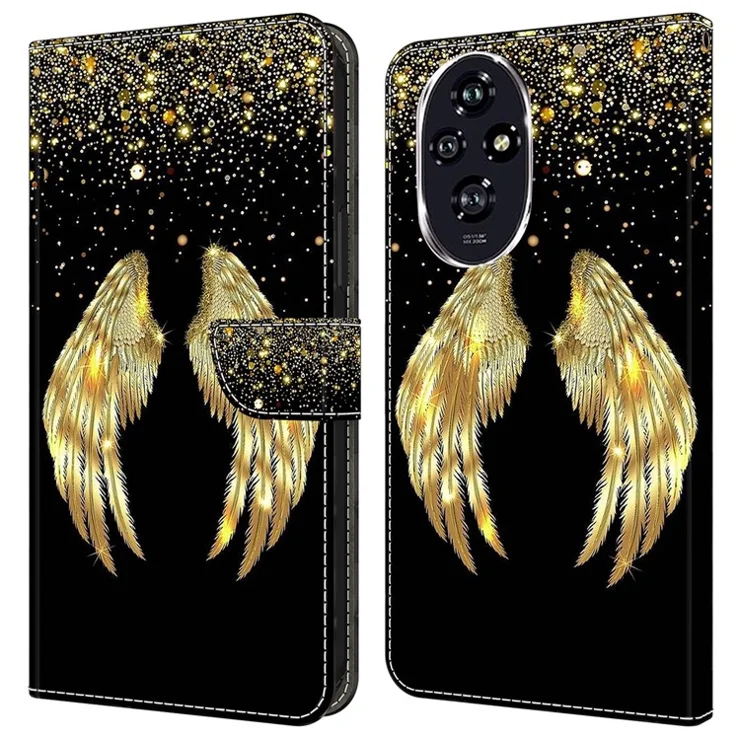 For Honor 200 Pro 5G Case 3D Pattern PU Leather Wallet Phone Cover with Stand - Gold Wing