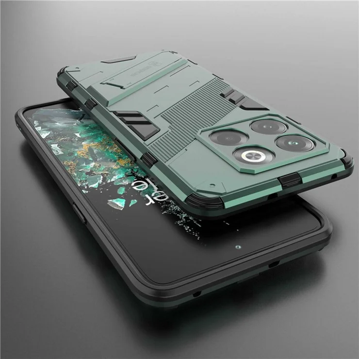 For OnePlus 10T 5G / Ace Pro 5G Mobile Phone Shell with Kickstand PC+TPU Hybrid Phone Case Anti-drop Cover - Green