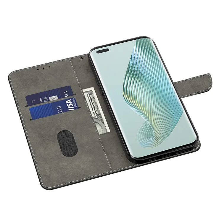 For Honor 200 5G Wallet Case Magnetic Clasp 3D Pattern Leather Phone Cover - Black / White Wings
