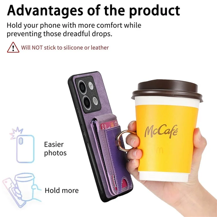 For Xiaomi Redmi Note 13 Pro 5G / Poco X6 5G Case Compatible with MagSafe Leather Back Cover with Detachable Card Holder Kickstand - Purple