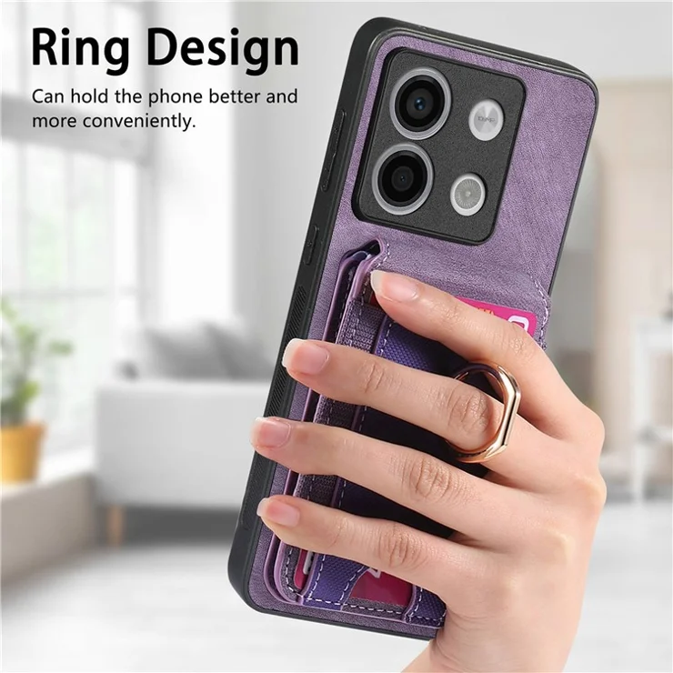 For Xiaomi Redmi Note 13 Pro 5G / Poco X6 5G Case Compatible with MagSafe Leather Back Cover with Detachable Card Holder Kickstand - Purple