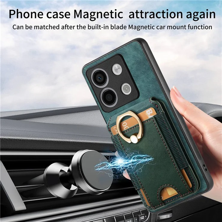 For Xiaomi Redmi Note 13 Pro 5G / Poco X6 5G Case Compatible with MagSafe Leather Back Cover with Detachable Card Holder Kickstand - Green