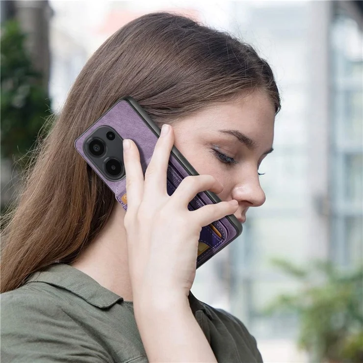 For Xiaomi Redmi Note 13 Pro 4G / Poco M6 4G Case Compatible with MagSafe Leather Back Cover with Detachable Card Holder Kickstand - Purple