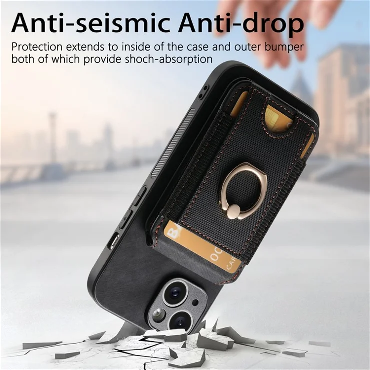 For iPhone 15 Case Compatible with MagSafe Leather Back Cover with Detachable Card Holder Kickstand - Black