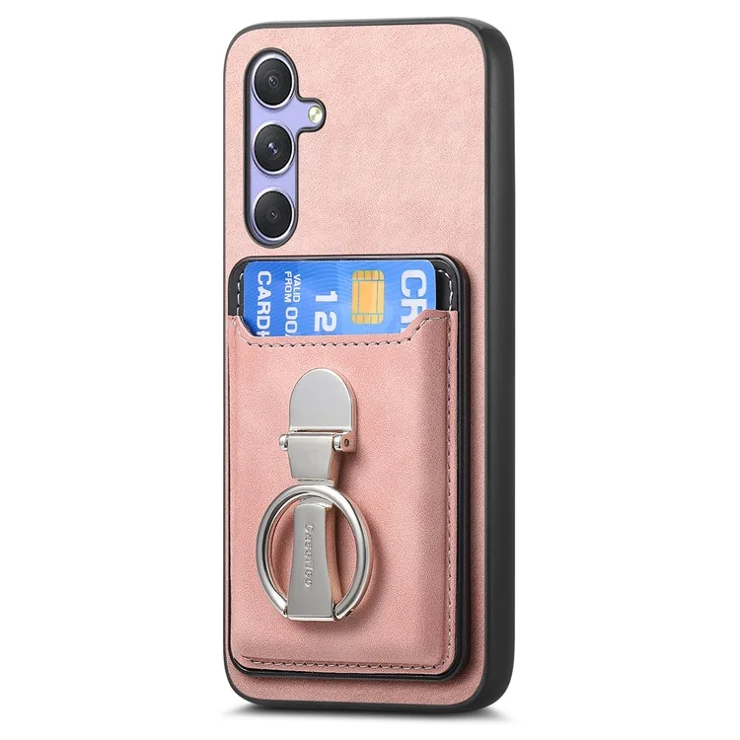 B4 For Samsung Galaxy A54 5G Case Skin-touch Texture Caseneo Ring Holder Kickstand Anti-drop Cover with Card Holder - Pink
