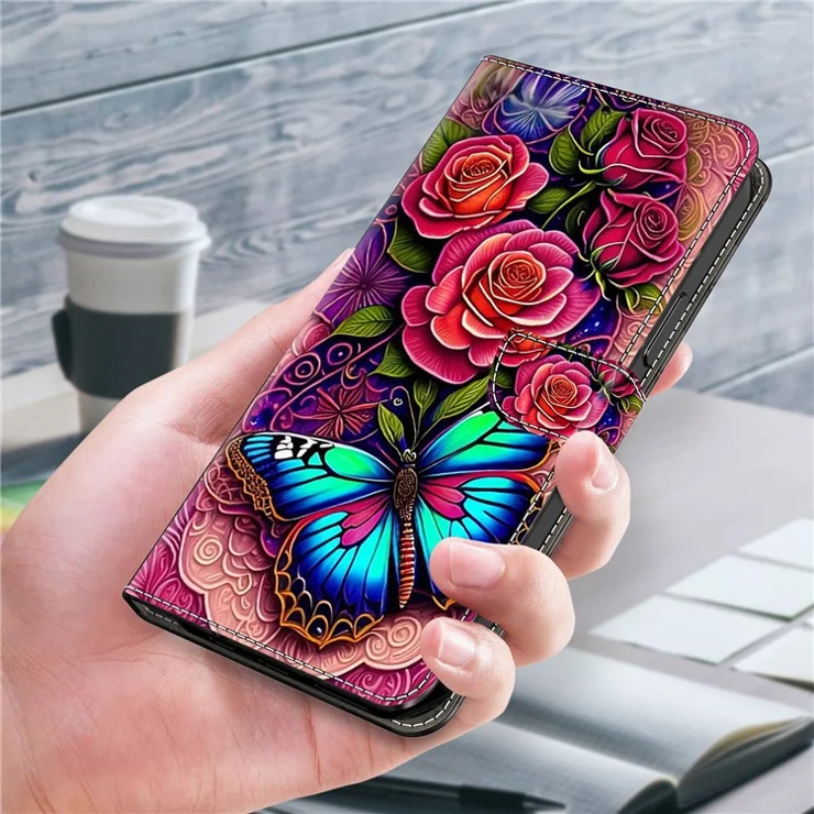 For iPhone 16 Pro Max Case PU Leather Wallet Flip Cover with Standing Function - Colorful Butterfly