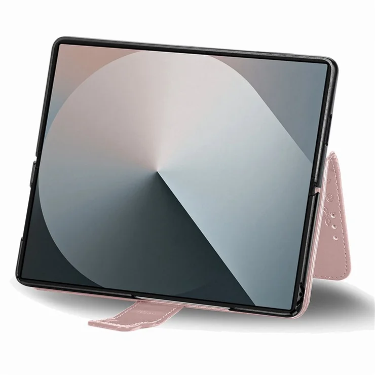 For Samsung Galaxy Z Fold6 5G Case PU Leather Wallet Phone Cover Butterfly Pattern - Rose Gold