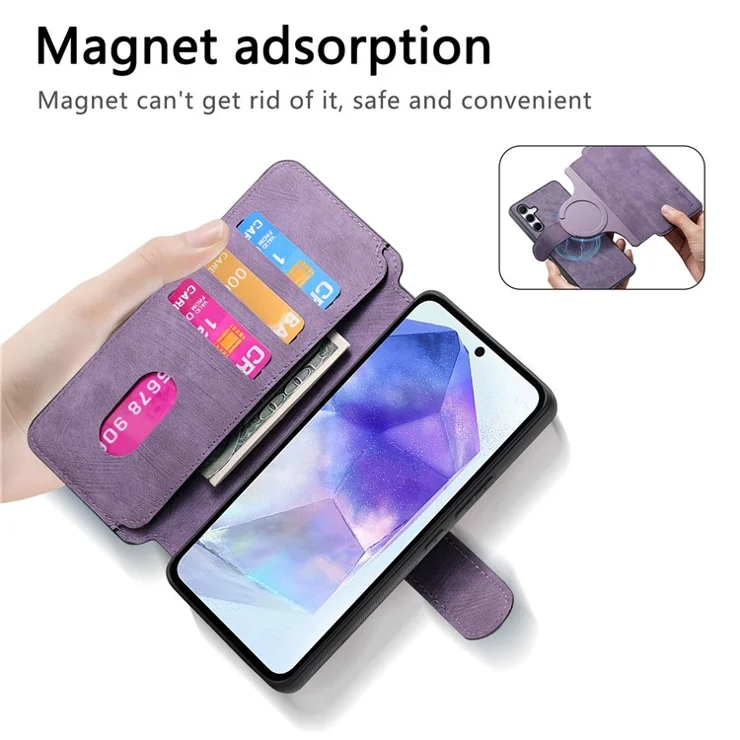 For Samsung Galaxy A35 5G Magnetic Case CASENEO Detachable Leather Phone Wallet Cover - Purple