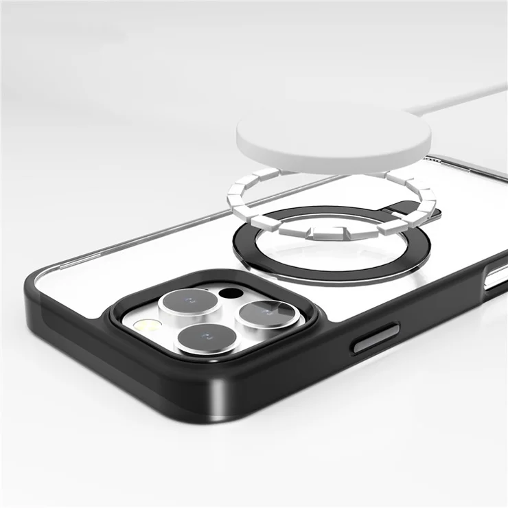 For iPhone 16 Pro Case Magnetic Ring Kickstand TPU+PC Clear Phone Cover - Dark Purple
