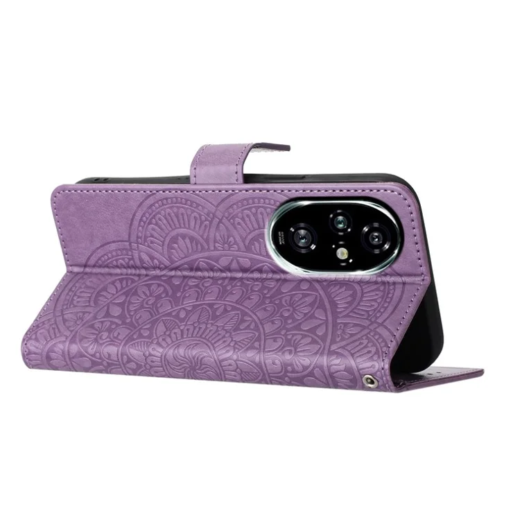 For Honor 200 Pro 5G Leather Case with Card Slots Mandala Pattern Phone Cover Stand - Purple