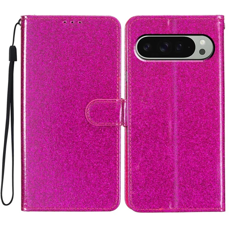 For Google Pixel 9 Pro XL Wallet Case Glitter Anti-Scratch Leather Phone Cover Stand - Rose