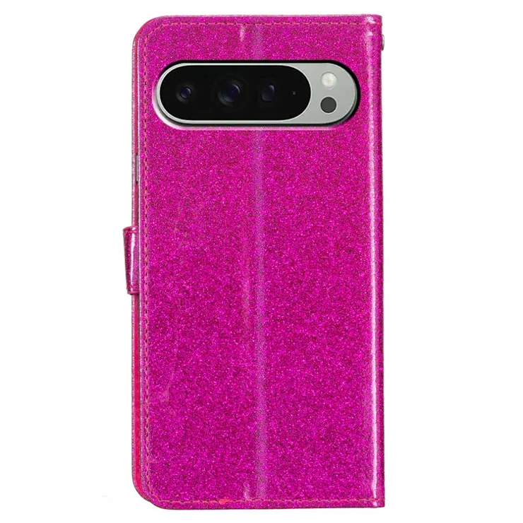 For Google Pixel 9 Pro / Pixel 9 Wallet Case Glitter Anti-Scratch Leather Phone Cover Stand - Rose