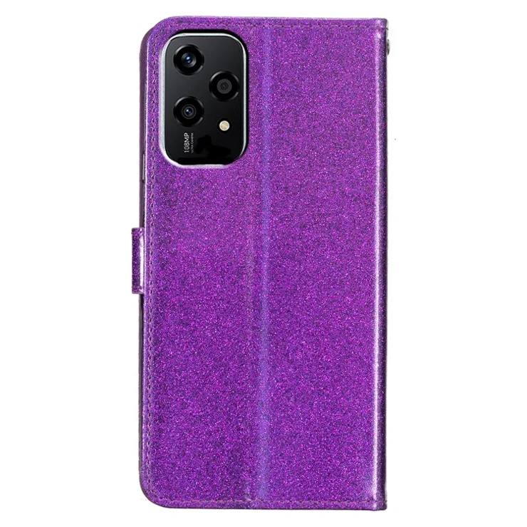 For Honor 200 Lite Wallet Case Glitter Anti-Scratch Leather Phone Cover Stand - Purple