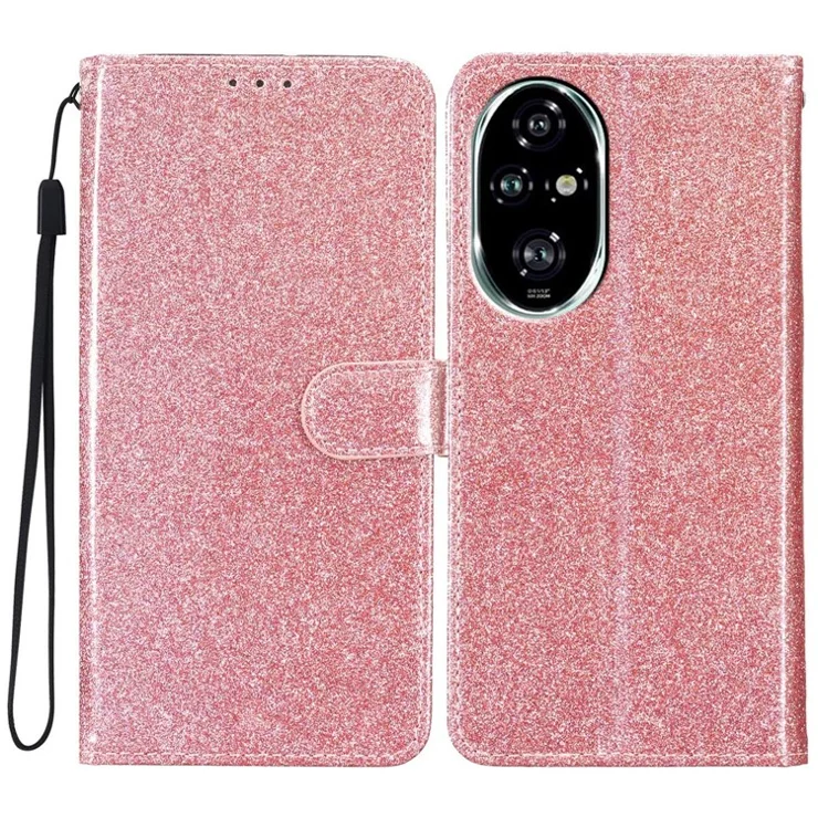 For Honor 200 Pro 5G Wallet Case Glitter Anti-Scratch Leather Phone Cover Stand - Rose Gold