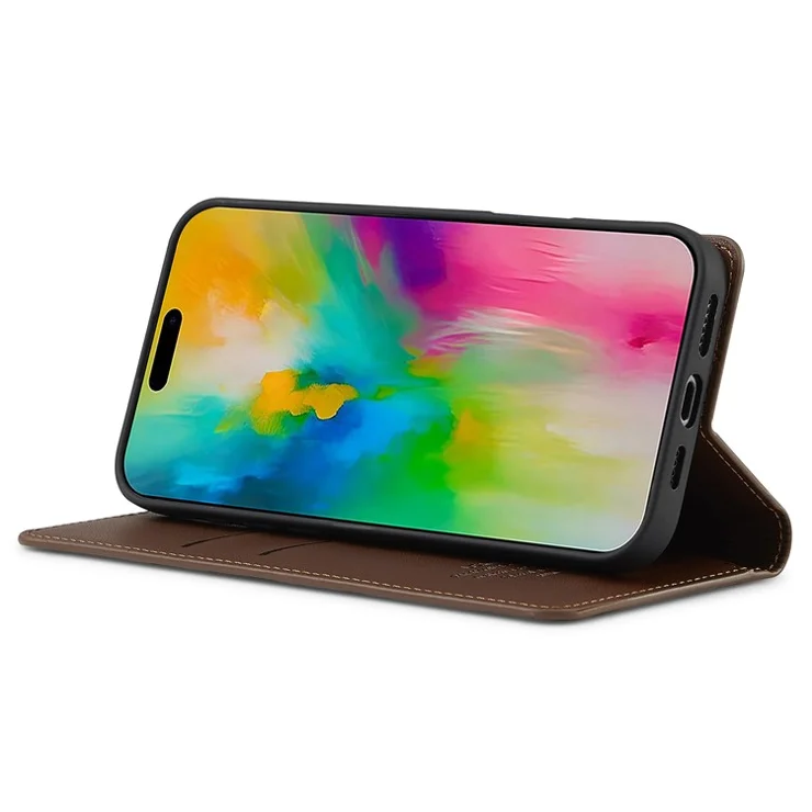 LC.IMEEKE L1 Series for iPhone 16 Pro Max Case PU Leather Wallet Stand Protective Phone Cover - Brown
