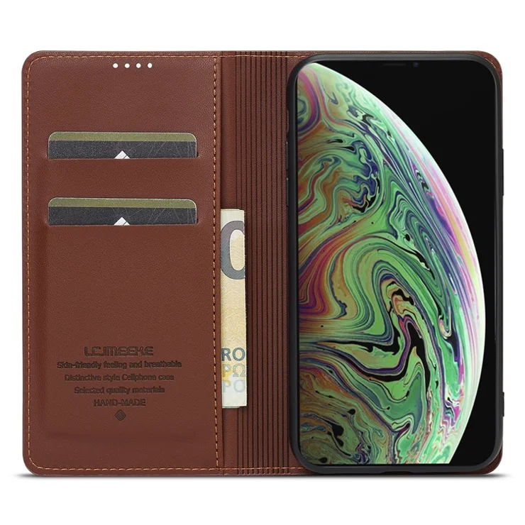 LC.IMEEKE L1 Series for iPhone XS Max Case PU Leather Wallet Stand Protective Phone Cover - Brown