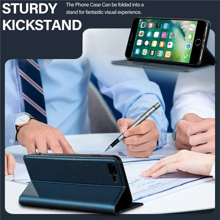 LC.IMEEKE L1 Series for iPhone 8 Plus / 7 Plus Case PU Leather Wallet Stand Protective Phone Cover - Blue