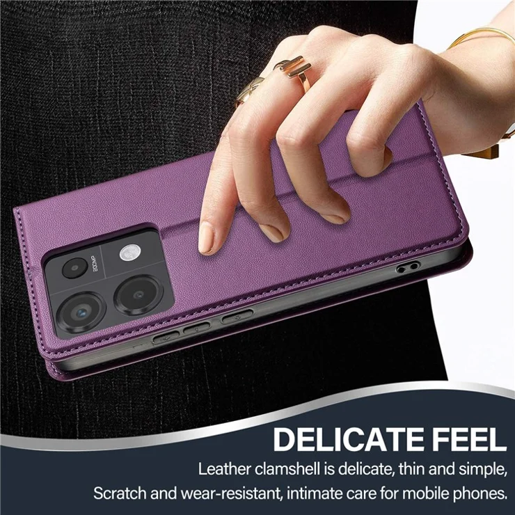 LC.IMEEKE L1 Series for Xiaomi Redmi Note 13 4G Case PU Leather Wallet Stand Protective Phone Cover - Purple