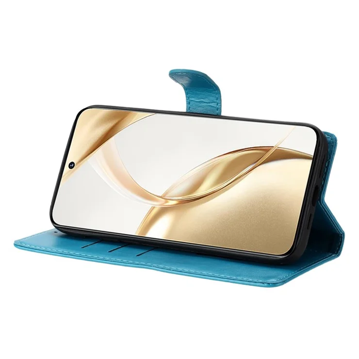 For Honor 200 5G Wallet Phone Case Butterfly Floral Imprint Leather Flip Cover - Blue