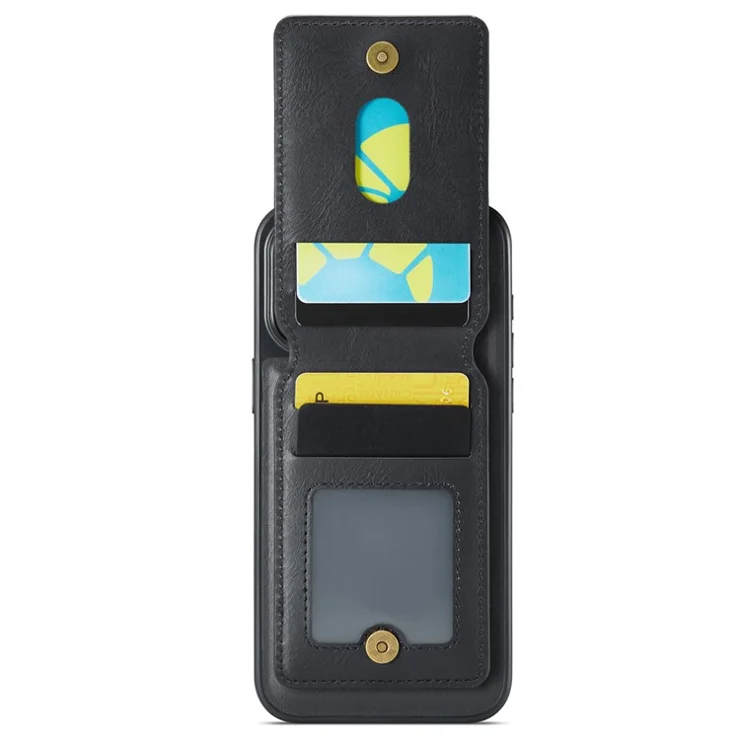 MAGKING K1 Series For iPhone 15 Pro Max Magnetic Case PC+TPU+PU Phone Cover with Card Holder Kickstand - Black