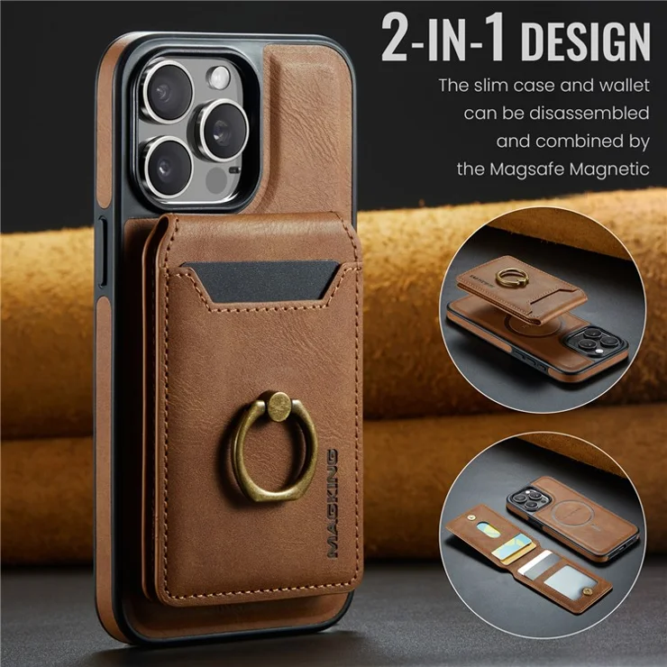 MAGKING K1 Series For iPhone 12 Pro Max Magnetic Case PC+TPU+PU Phone Cover with Card Holder Kickstand - Brown