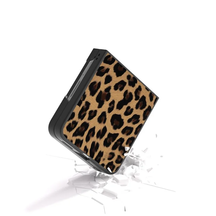 For Huawei nova Flip 5G Case Black Edge Leather+PC Leopard Pattern Phone Cover - Champagne Gold