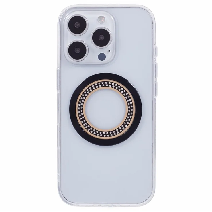 For iPhone 16 Pro Case Compatible with MagSafe TPU+Acrylic Phone Cover Rhinestone Decor - Black
