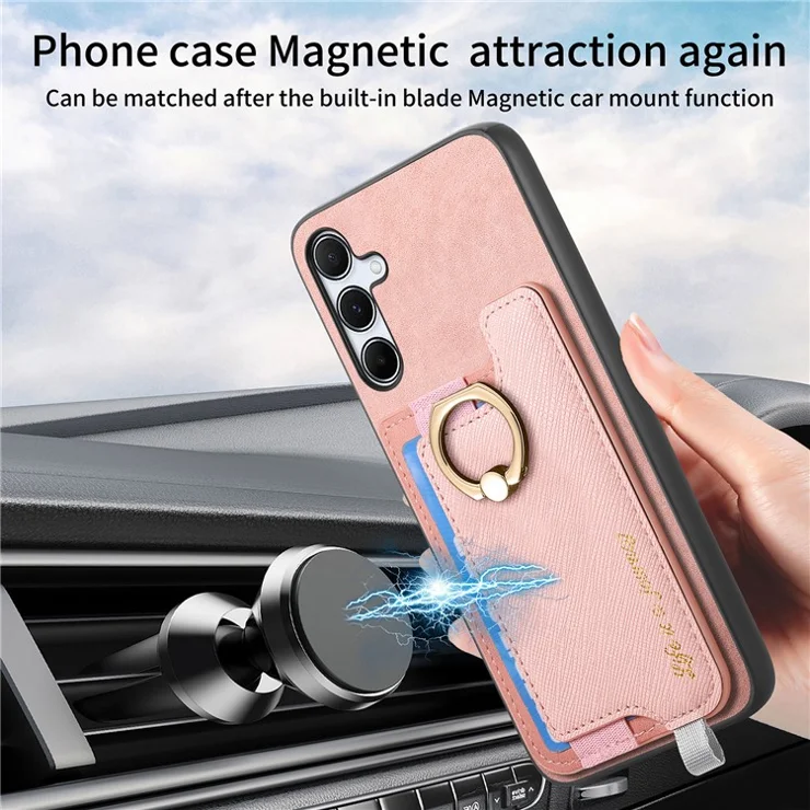 B5 For Samsung Galaxy A35 5G Case 2-in-1 Magnetic Detachable Card Holder Leather+TPU Phone Cover - Pink