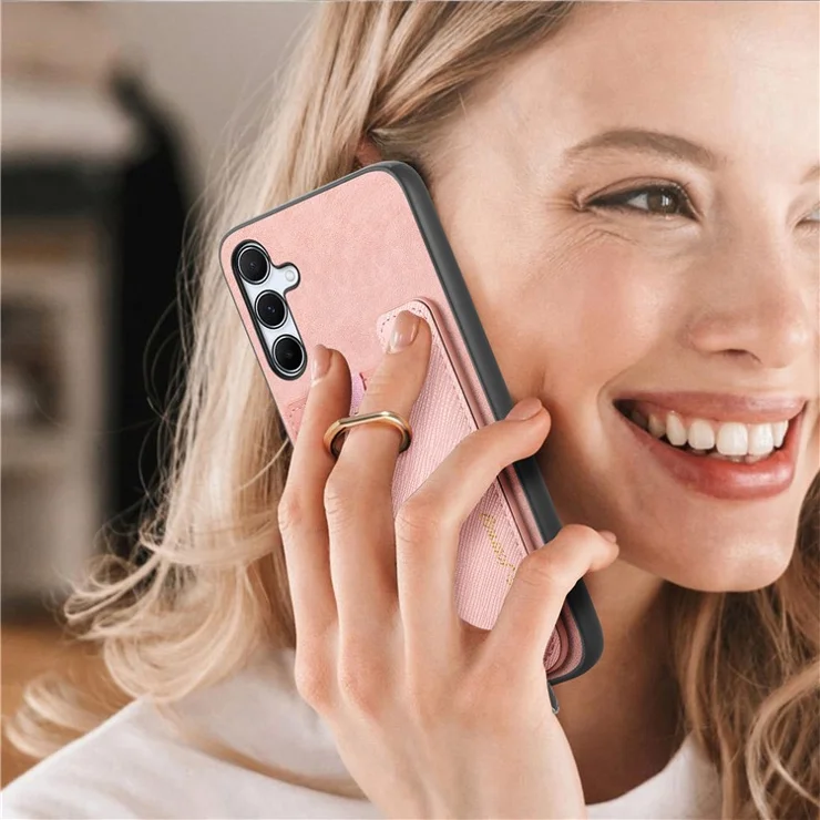 B5 For Samsung Galaxy A35 5G Case 2-in-1 Magnetic Detachable Card Holder Leather+TPU Phone Cover - Pink