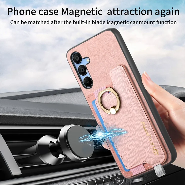 B5 For Samsung Galaxy A25 5G (Global) (161.0 x 76.5 x 8.3mm) Case 2-in-1 Magnetic Detachable Card Holder Leather+TPU Phone Cover - Pink