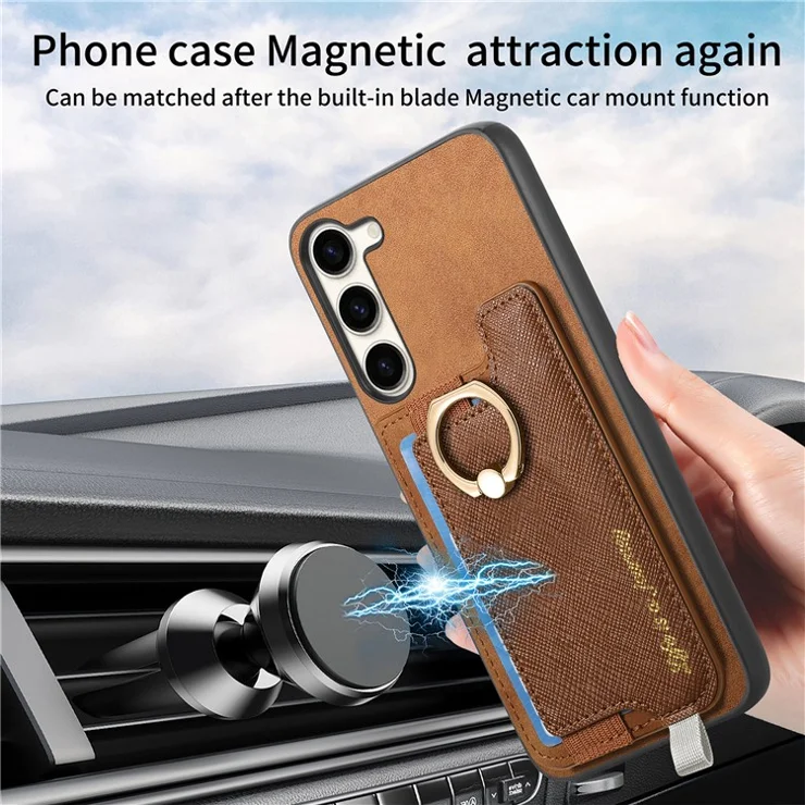 B5 For Samsung Galaxy S23 Case 2-in-1 Magnetic Detachable Card Holder Leather+TPU Phone Cover - Brown