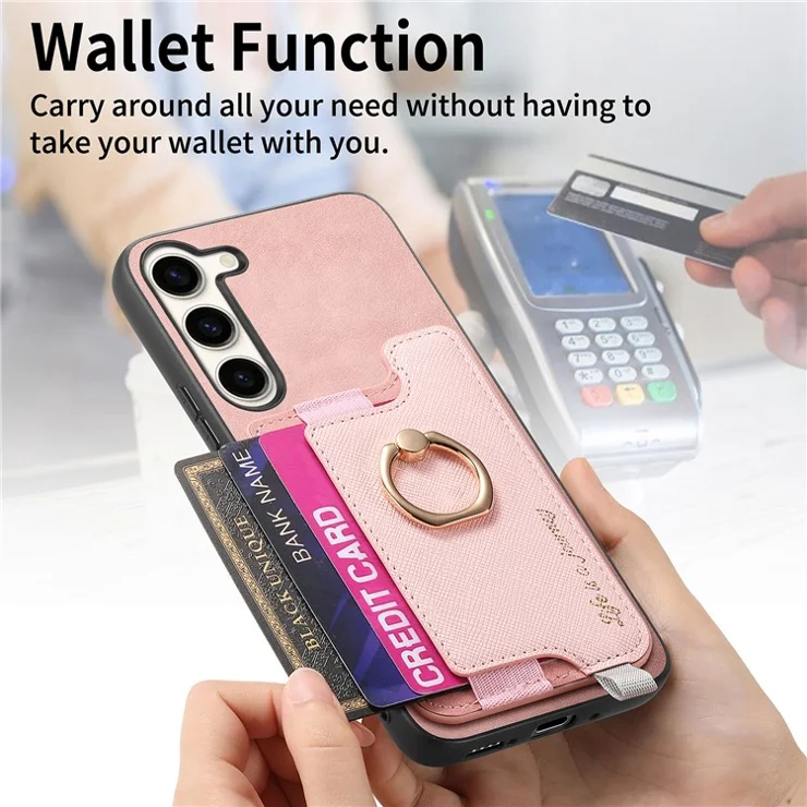 B5 For Samsung Galaxy S23+ Case 2-in-1 Magnetic Detachable Card Holder Leather+TPU Phone Cover - Pink