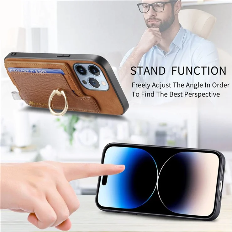 B5 For iPhone 14 Pro Max Case 2-in-1 Magnetic Detachable Card Holder Leather+TPU Phone Cover - Brown