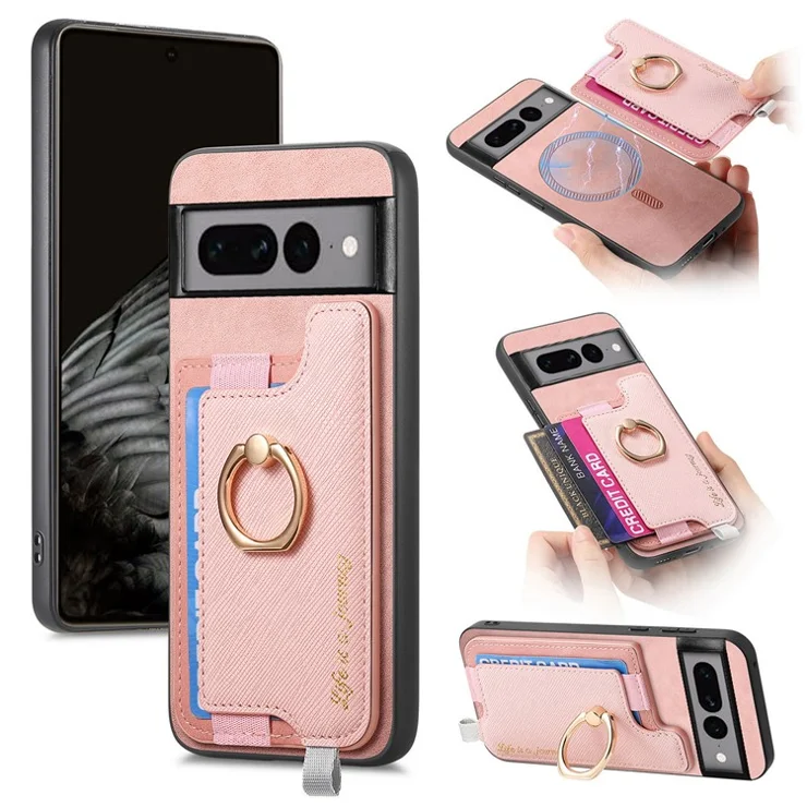 B5 For Google Pixel 7 Pro 5G Case 2-in-1 Magnetic Detachable Card Holder Leather+TPU Phone Cover - Pink