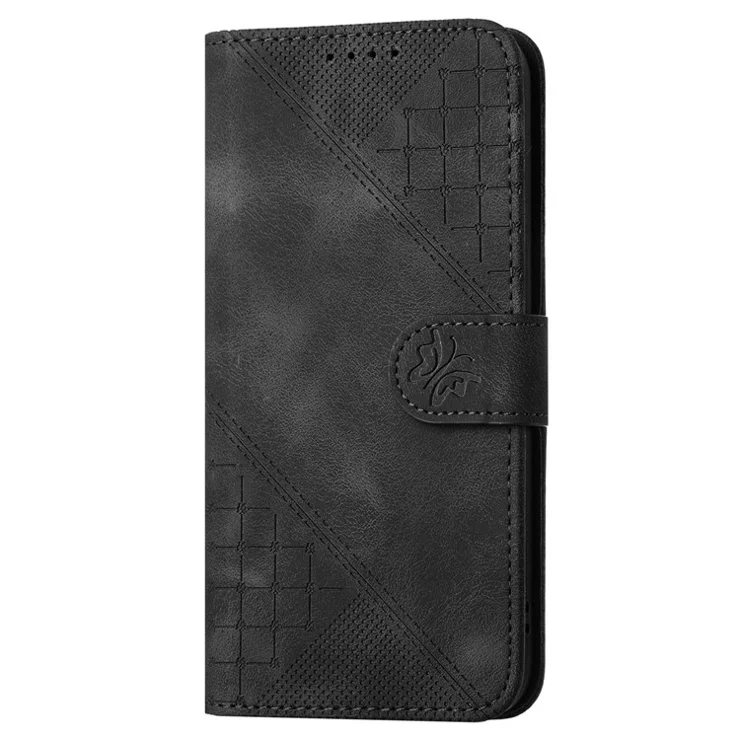 For Samsung Galaxy A35 5G Leather Wallet Case Butterfly Flower Imprinted Phone Cover with Strap - Black