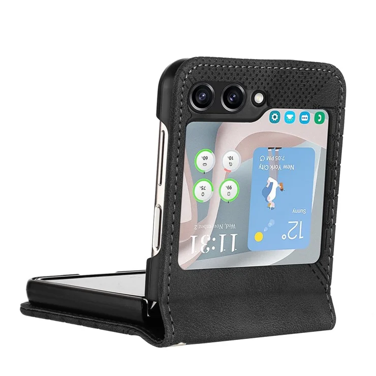 For Samsung Galaxy Z Flip5 5G Leather Wallet Case Butterfly Flower Imprinted Phone Cover with Strap - Black