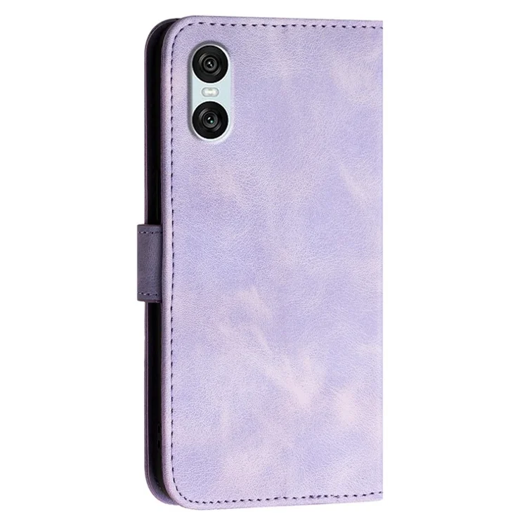 For Sony Xperia 10 VI Leather Wallet Case Butterfly Flower Imprinted Phone Cover with Strap - Light Purple
