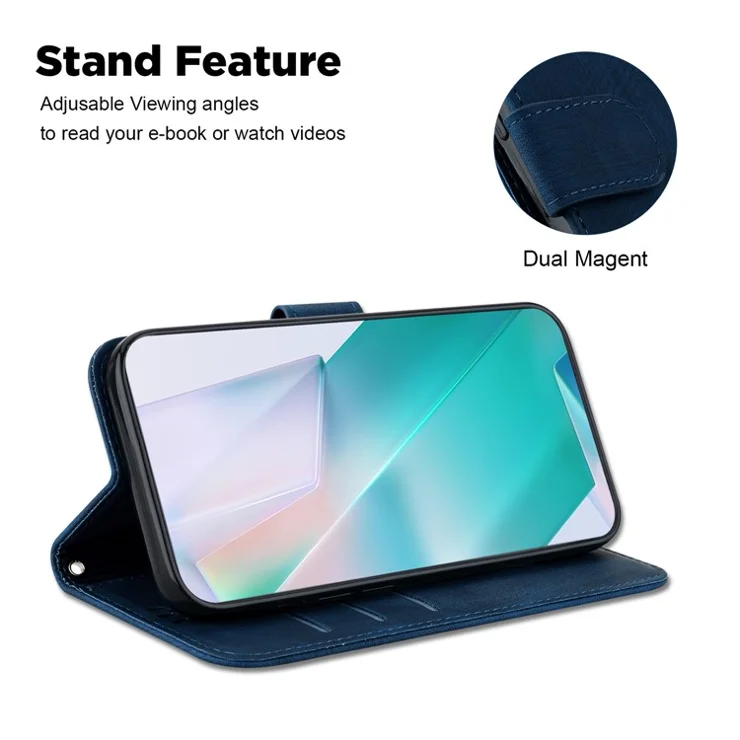 For OnePlus Nord CE4 Lite 5G Wallet Case Tiger Imprint Leather Shockproof Phone Cover - Dark Blue