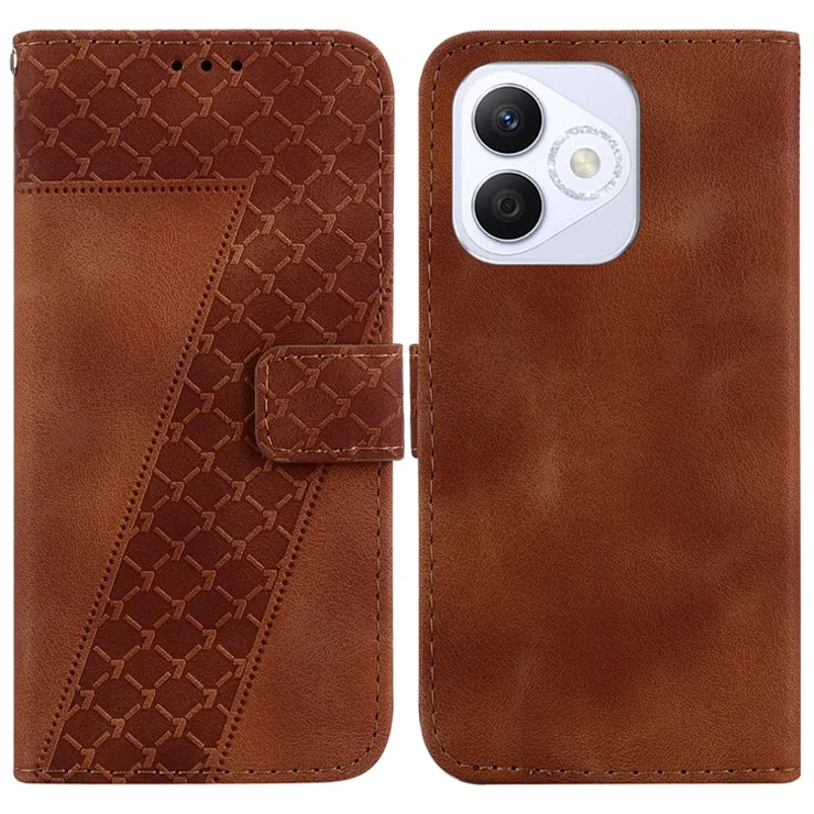 For Honor X60i 5G Stand Case 7-Shaped Pattern Imprint Leather Phone Cover - Brown