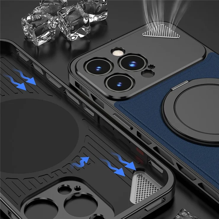 For iPhone 14 Pro Max Case Magnetic Closure Back Plate + Metal Frame Phone Cover with Kickstand - Silver / Dark Grey