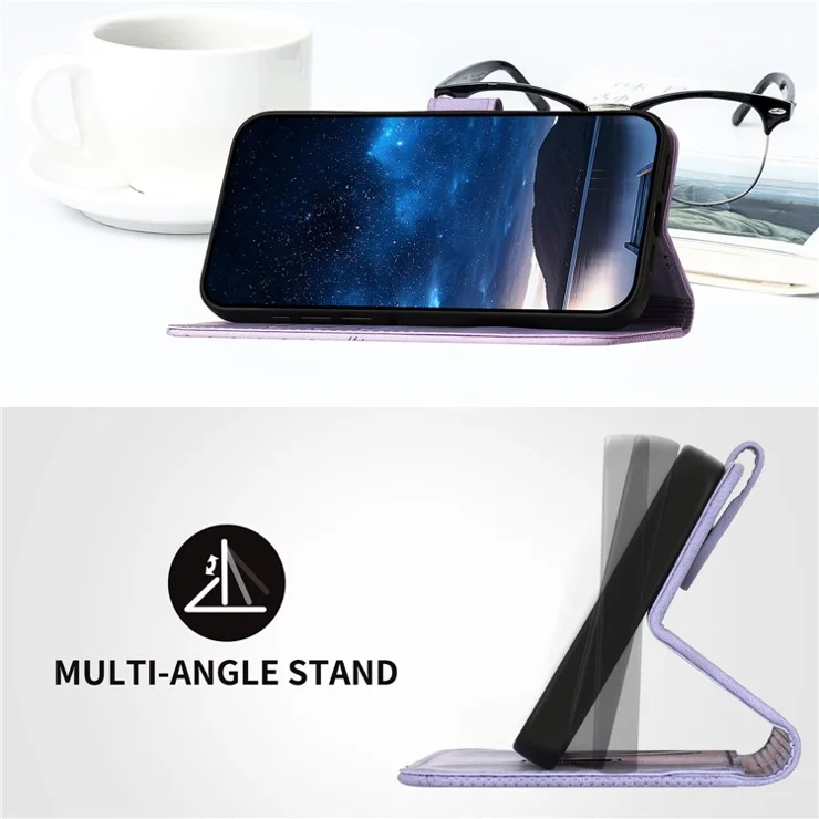 For Xiaomi Poco F6 5G / Redmi Turbo 3 5G Leather Wallet Case Butterfly Flower Imprinted Phone Cover with Strap - Light Purple