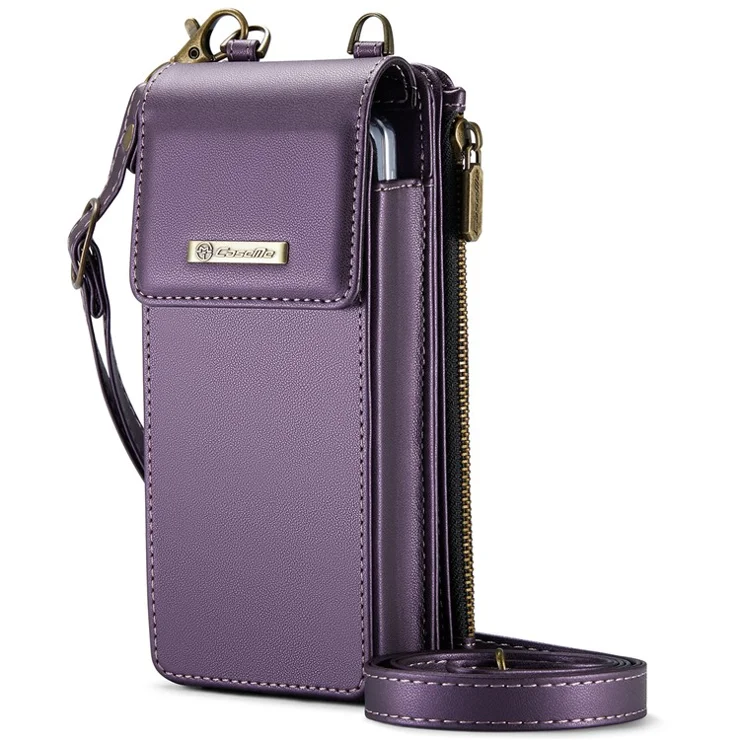 CASEME ME50 Fold Phone Shoulder Bag RFID Blocking Wallet Glossy Leather Crossbody Phone Bag - Purple