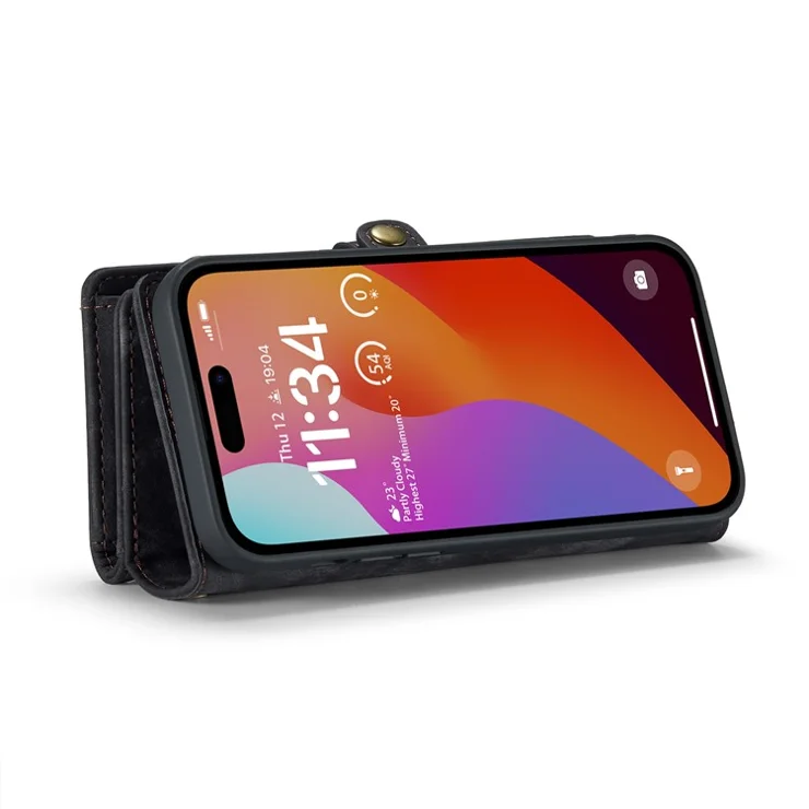 For iPhone 16 Pro Max Phone Cases CASEME Leather Cover with Detachable Wallet and Strap - Black